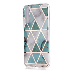 Marble Pattern Rose Gold Electroplating IMD TPU Shell for Huawei Honor 20 / nova 5T - White / Cyan