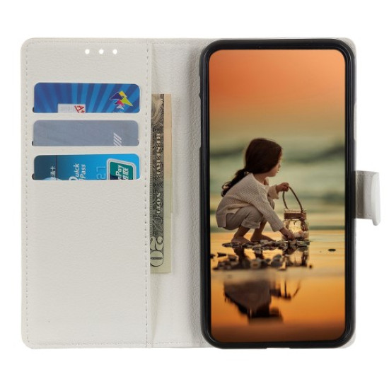 Litchi Skin PU Leather Wallet Case for Xiaomi Redmi Note 9 Pro - White XIAOMI Cases Mobile
