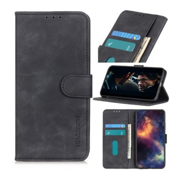 KHAZNEH Retro Skin with Wallet Stand Leather Case for Huawei P40 lite E/Y7p - Black Huawei Cases Mobile