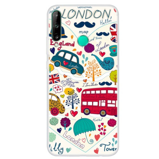 Pattern Printing TPU Phone Case for Huawei Y7p/P40 lite E - Red Bus Huawei Cases Mobile