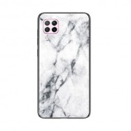 Marble Grain Pattern Tempered Glass PC + TPU Back Case for Huawei Nova 6 SE/Nova 7i/P40 Lite - White