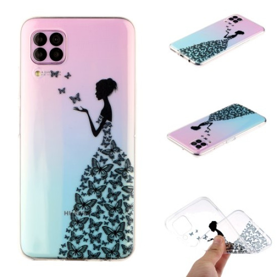 Θήκη Σιλικόνης TPU για Huawei P40 lite / nova 7i / nova 6 SE - Κορίτσι και Πεταλούδες Huawei Θήκες Κινητών