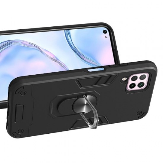 Rotatable Kickstand Detachable 2-in-1 Plastic + TPU Hybrid Back Case for Huawei Nova 6 SE/7i/P40 Lite - Black Huawei Cases Mobile