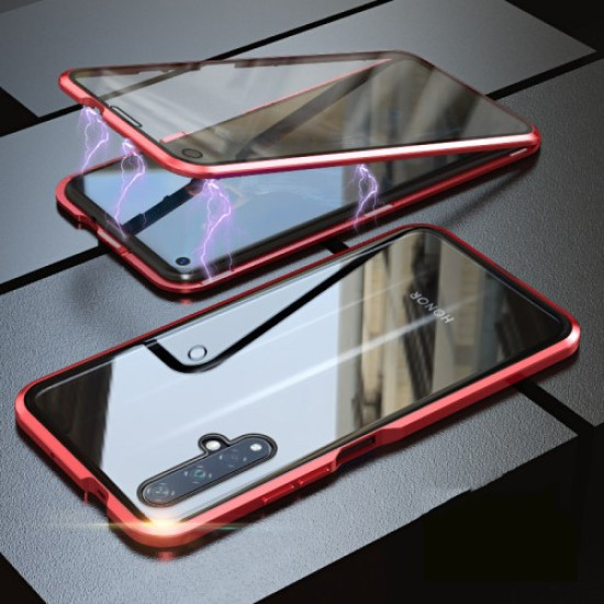 Fully Protection Magnetic Adsorption Glass + Metal Phone Protective Case Cover for Huawei Honor 20S / Honor 20 / nova 5T - Red Huawei Cases Mobile