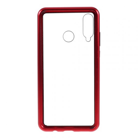Electroplating Magnetic Attraction Metal Frame + Tempered Glass Back Phone Shell for Huawei P30 Lite / nova 4e - Red Huawei Cases Mobile