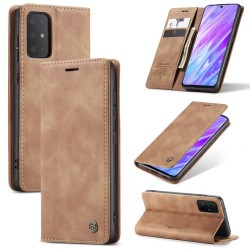 CASEME 013 Series Auto-absorbed Business Leather Wallet Case for Samsung Galaxy S20 Ultra - Light Brown