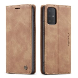 CASEME 013 Series Auto-absorbed Business Leather Wallet Case for Samsung Galaxy S20 Ultra - Light Brown