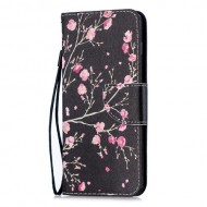 Δερμάτινη Θήκη Πορτοφόλι με Βάση Στήριξης για Samsung Galaxy S10 Plus - Ροζ Άνθη σε Μαύρο Φόντο