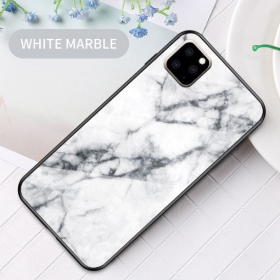 Marble Grain Pattern Tempered Glass PC + TPU Hybrid Case for iPhone 11 Pro Max 6.5 inch (2019) - White Apple Cases Mobile
