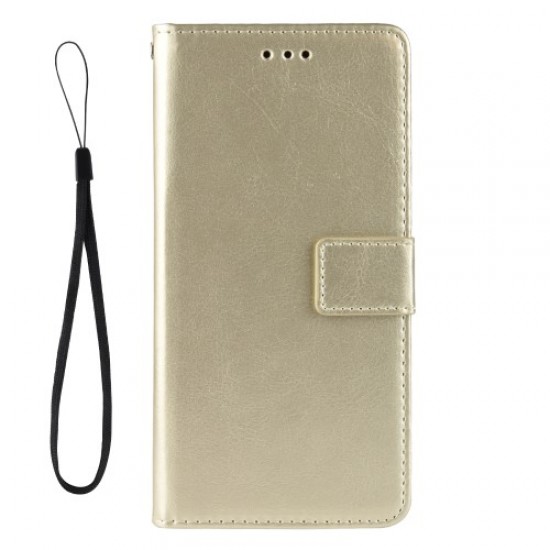 Crazy Horse Wallet Stand Leather Case with Strap for iPhone XS/X - Gold Apple Cases Mobile