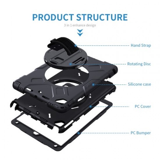 [Built-in Hand Strap] Rotating Kickstand PC + Thicken Silicone Tablet Combo Case with Shoulder Strap for iPad 10.2 (2019) - All  Apple Cases Tablet
