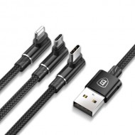 BASEUS MVP Elbow 3.5A 1.2m Lightning 8pin + Type C + Micro USB 3-in-1 Data Charge Cable - Black