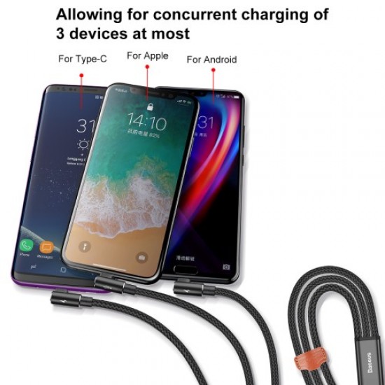 BASEUS MVP Elbow 3.5A 1.2m Lightning 8pin + Type C + Micro USB 3-in-1 Data Charge Cable - Black Cables Adapters & Chargers