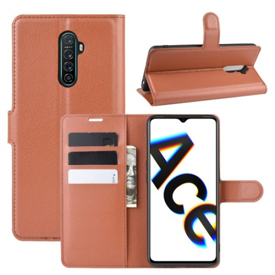 Litchi Surface Leather Wallet Stand Case for Oppo Reno Ace/Realme X2 Pro - Brown Oppo Realme Cases Mobile