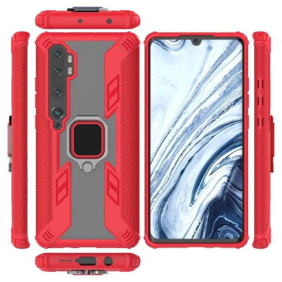 Warrior Style Rotating Ring Kickstand PC + TPU Hybrid Cover for Xiaomi Mi CC9 Pro / Mi Note 10 - Red XIAOMI Cases Mobile