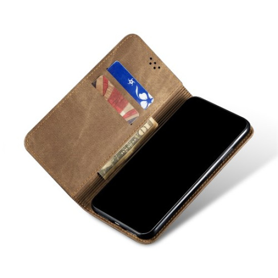 Retro Style Jeans Cloth Leather Wallet Case for Xiaomi Mi CC9 Pro / Mi Note 10 / Mi Note 10 Pro - Khaki XIAOMI Cases Mobile