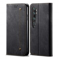 Retro Style Jeans Cloth Leather Wallet Case for Xiaomi Mi CC9 Pro / Mi Note 10 / Mi Note 10 Pro - Black