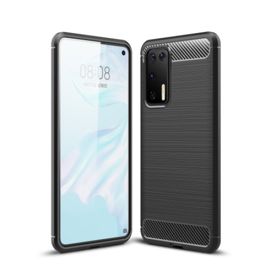 Θήκη Σιλικόνης TPU Carbon Fiber Brushed για Huawei P40 - Μαύρο Huawei Θήκες Κινητών