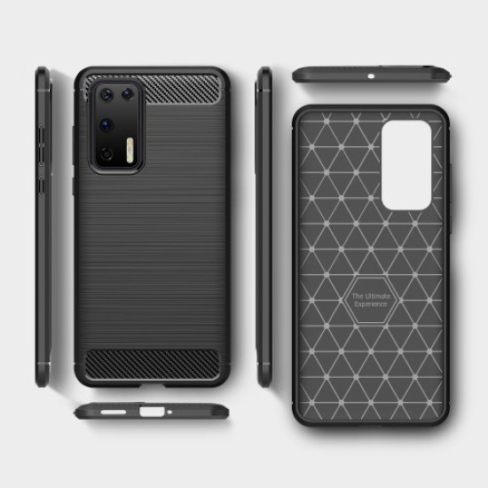 Θήκη Σιλικόνης TPU Carbon Fiber Brushed για Huawei P40 - Μαύρο Huawei Θήκες Κινητών