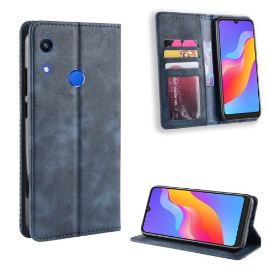 Vintage Style Auto-absorbed PU Leather Cell Phone Case Accessory for Huawei Honor 8A Pro - Blue Huawei Cases Mobile
