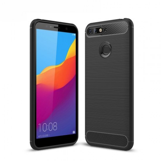 Carbon Fiber Texture Brushed TPU Back Case for Huawei Honor 7A (with Fingerprint Sensor)/Honor 7A Pro/Enjoy 8e - Black Huawei Cases Mobile