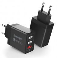 ESSAGER QC3.0 και Dual 2.4A USB 30W Αντάπτορας Τοίχου - Μαύρο