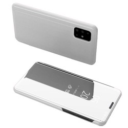 For Samsung Galaxy A71 View Window Vertical Mirror Leather Shell - Silver