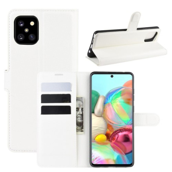 Litchi Skin Wallet Flip Leather Case for Galaxy A81/Note 10 Lite/M60s - White Samsung Cases Mobile