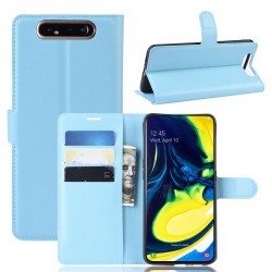 Litchi Skin Wallet Leather Stand Case for Samsung Galaxy A80/A90 - Blue