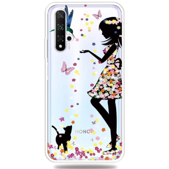 Θήκη Σιλικόνης TPU για Huawei Honor 20 / nova 5T - Κορίτσι με Λουλουδένιο Φόρεμα Huawei Θήκες Κινητών