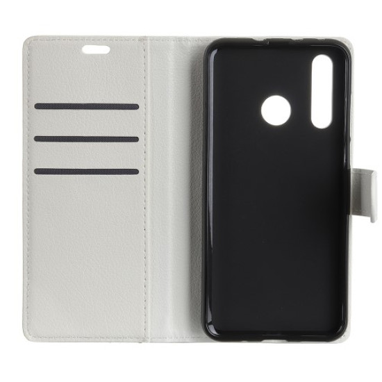 Litchi Skin Wallet Leather Stand Cover for Huawei P30 Lite - White Huawei Cases Mobile