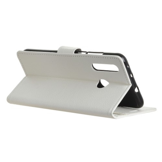 Litchi Skin Wallet Leather Stand Cover for Huawei P30 Lite - White Huawei Cases Mobile