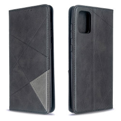 Geometric Pattern Stand Leather Case Card Holder Shell for Samsung Galaxy A71 - Black