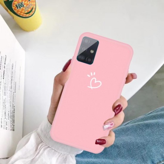 Cute Heart Pattern Matte TPU Phone Case for Samsung Galaxy A71 - Pink Samsung Cases Mobile