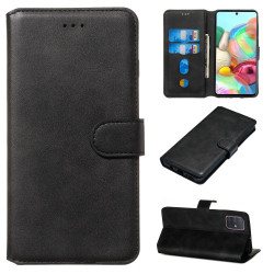 Solid Color Flip Leather Wallet Phone Case for Samsung Galaxy A71 - Black
