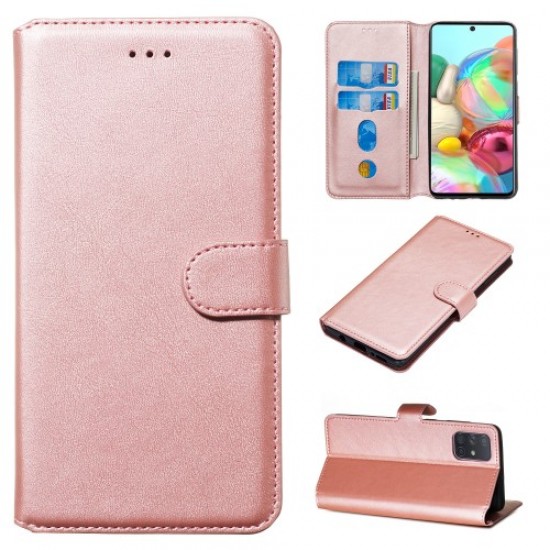 Solid Color Flip Leather Wallet Phone Case for Samsung Galaxy A71 - Rose Gold Samsung Cases Mobile