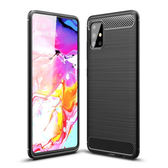 Carbon Fiber Texture Brushed TPU Case Cover for Samsung Galaxy A51 - Black Samsung Cases Mobile