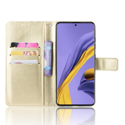 Crazy Horse Skin Wallet Leather Stand Case for Samsung Galaxy A51 - Gold