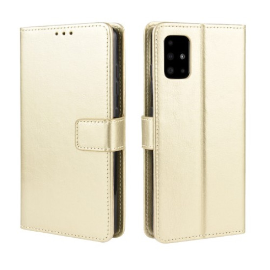 Crazy Horse Skin Wallet Leather Stand Case for Samsung Galaxy A51 - Gold Samsung Cases Mobile