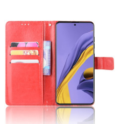 Crazy Horse Skin Wallet Leather Stand Case for Samsung Galaxy A51 - Red
