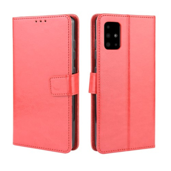 Crazy Horse Skin Wallet Leather Stand Case for Samsung Galaxy A51 - Red Samsung Cases Mobile