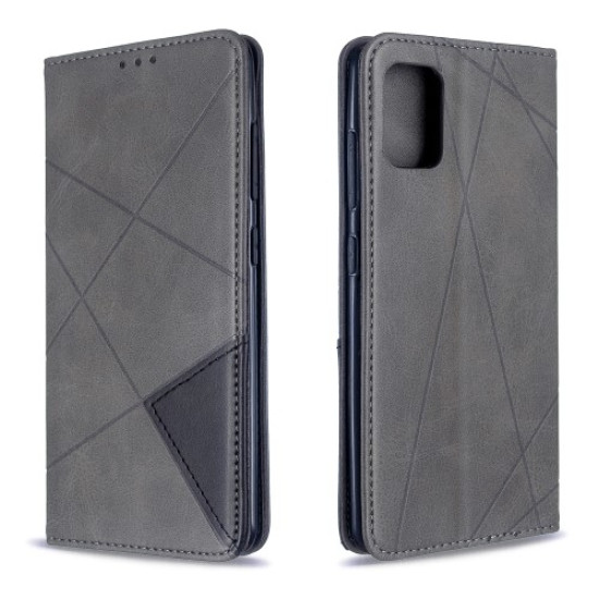 Geometric Pattern Leather Stand Case with Card Slots for Samsung Galaxy A51 - Grey Samsung Cases Mobile