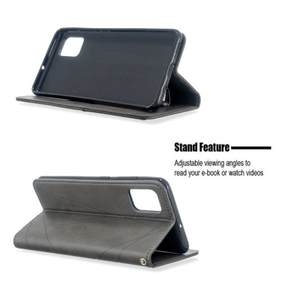 Geometric Pattern Leather Stand Case with Card Slots for Samsung Galaxy A51 - Grey Samsung Cases Mobile