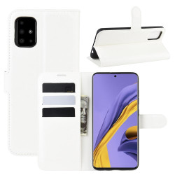 Litchi Skin Leather Wallet Stand Case for Samsung Galaxy A51 - White