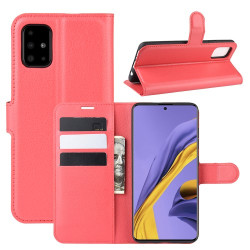 Litchi Skin Wallet Leather Stand Case for Samsung Galaxy A51 - Red