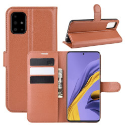 Litchi Skin Wallet Leather Stand Case for Samsung Galaxy A51 - Brown
