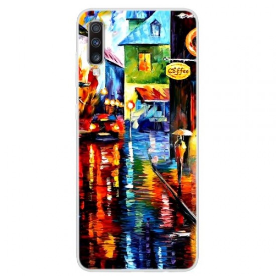 Pattern Printing Soft TPU Phone Back Case for Samsung Galaxy A70 - Oil Painting Samsung Cases Mobile