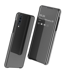 Mirror Surface View Window Leather Phone Casing Cover for Samsung Galaxy A70 - Black