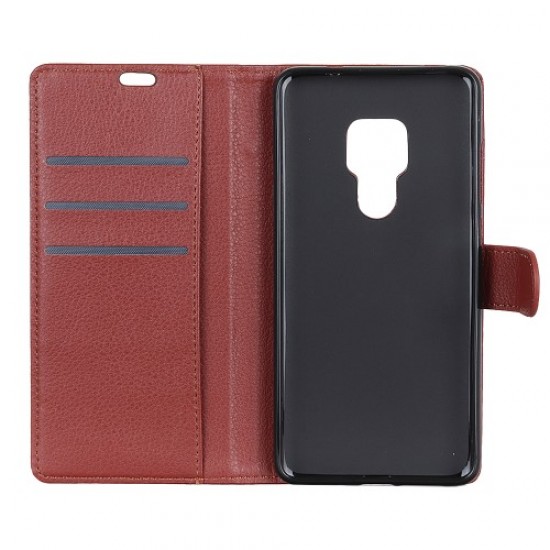 Litchi Skin Wallet Leather Case with Stand for Huawei Mate 20 - Brown Huawei Cases Mobile