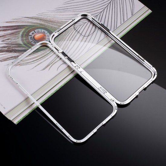 Magnetic Metal Frame + Tempered Glass Shell for iPhone 11 Pro 5.8 inch - Silver Apple Cases Mobile